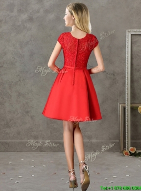 Gorgeous Scoop Cap Sleeves Red Mother Dress with Lace and Bowknot