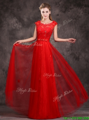 Hot Sale Scoop Red Prom Dress with Beading and Appliques