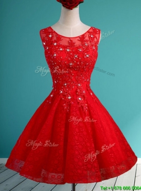 Luxurious See Through Scoop Short Prom Dress with Beading and Appliques