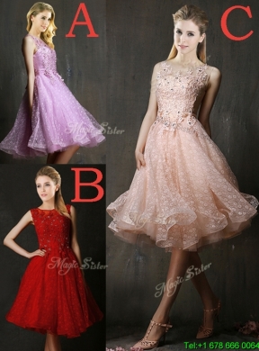 Modest Knee Length Red Prom Dress with Beading and Appliques