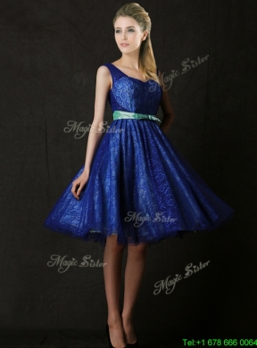 New Arrivals Belted and Laced Blue Mother Dress in Knee Length