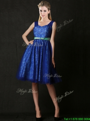 New Arrivals Belted and Laced Blue Mother Dress in Knee Length