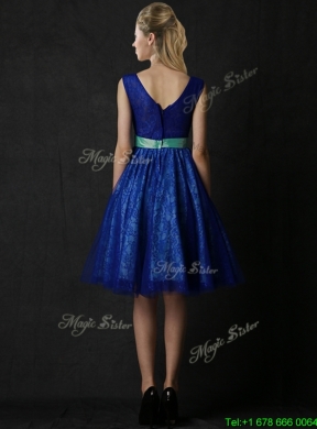 New Arrivals Belted and Laced Blue Mother Dress in Knee Length