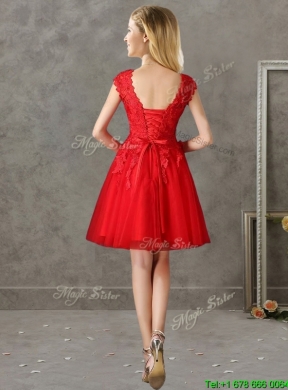 Romantic Bateau Cap Sleeves Short Prom Dress with Lace