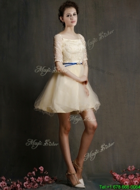 Romantic Square Half Sleeves Mother Dress with Sashes and Lace