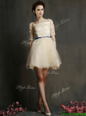 Romantic Square Half Sleeves Mother Dress with Sashes and Lace