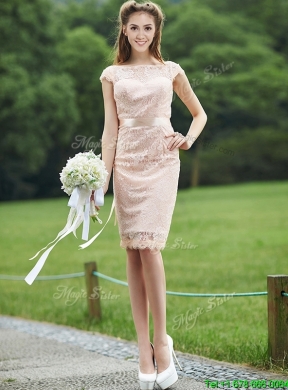 See Through Scoop Cap Sleeves Mother Dress with Sashes