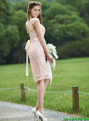 See Through Scoop Cap Sleeves Mother Dress with Sashes