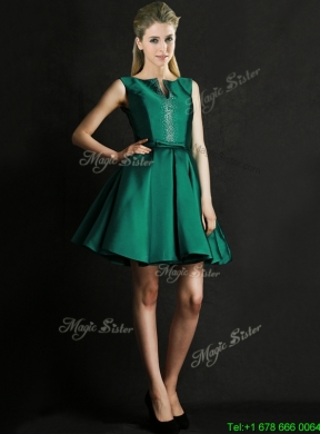 Classical A Line Green Short Mother Dress with Beading and Belt