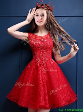 Classical Scoop Red Mother Dress with Appliques and Beading