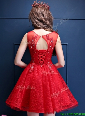 Classical Scoop Red Mother Dress with Appliques and Beading