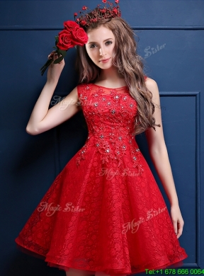 Classical Scoop Red Mother Dress with Appliques and Beading