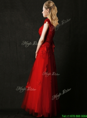 Elegant Empire Applique Red Mother Dress with Cap Sleeves