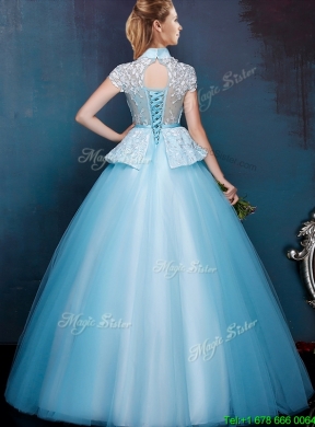 Elegant High Neck Cap Sleeves Mother Dress with Bowknot and Lace