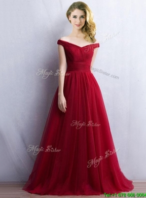 Elegant Off the Shoulder Cap Sleeves Mother Dress in Wine Red