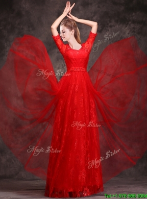 Latest Applique and Beaded Red Mother Dress in Tulle and Lace