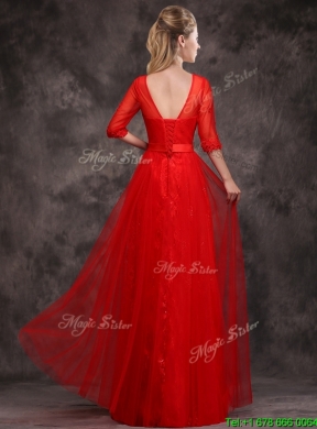 Latest Applique and Beaded Red Mother Dress in Tulle and Lace