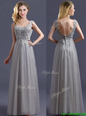 Most Popular Scoop Grey Long Mother Dress with Appliques