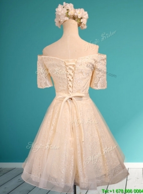 Pretty Off the Shoulder Short Sleeves Champagne Mother Dress with Bowknot