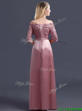 Sweet Off the Shoulder Half Sleeves Mother  Dress with Lace and Belt