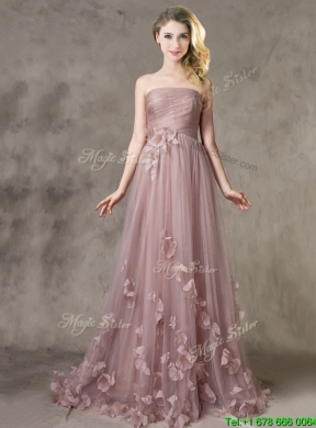 Classical Strapless Brush Train Prom Dress with Appliques