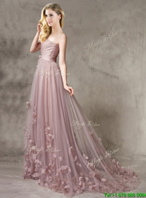 Classical Strapless Brush Train Prom Dress with Appliques