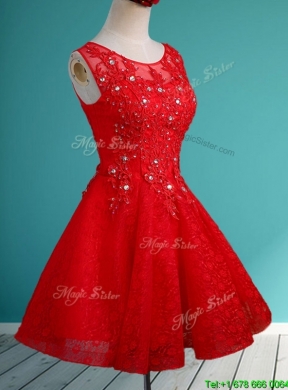 Popular Scoop Red Short Prom Dress with Beading and Appliques