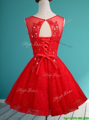 Popular Scoop Red Short Prom Dress with Beading and Appliques