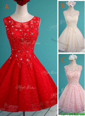 Popular Scoop Red Short Prom Dress with Beading and Appliques