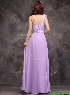 Pretty One Shoulder Lavender Prom Dress with Applique Decorated Waist