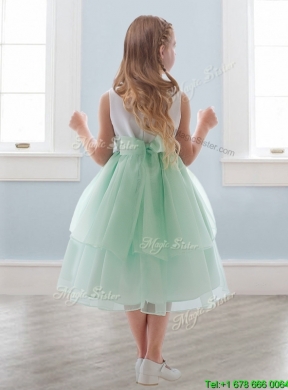 Lovely Scoop Hand Made Flowers and Ruffled Layers Little Girl Pageant Dress in Tea-length