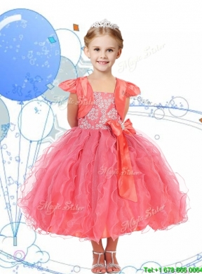 2016 Modest Spaghetti Straps Little Girl Pageant Dress with Beading and Ruffles