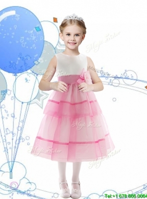 Discount Scoop Organza Little Girls Pageant Dress with Hand Made Flowers and Ruffled Layers