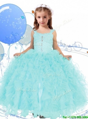 Elegant Straps Beading and Ruffles Girls Party Dress in Apple Green