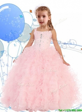 Elegant Straps Beading and Ruffles Girls Party Dress in Apple Green