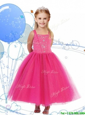 Elegant Straps Beading Girls Party Dress in Ankle Length