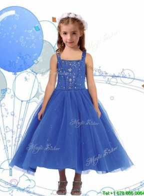 Elegant Straps Beading Girls Party Dress in Ankle Length