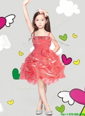 Latest Spaghetti Straps Little Girl Pageant Dress with Hand Made Flowers and Pick Ups