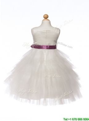 Lovely Scoop White Little Girls Pageant Dress with Bowknot and Ruffled Layers