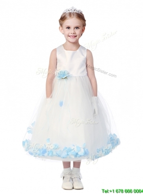 Perfect Scoop Little Girls Pageant Dress with Aqua Blue Hand Made Flowers