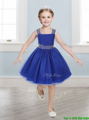 Perfect Straps Royal Blue Girls Party Dress with Beading and Bowknot