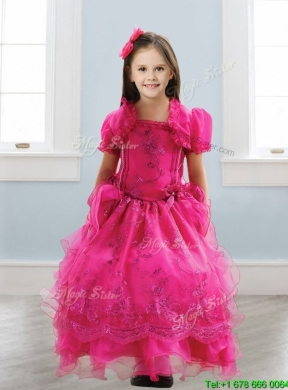 Popular Spaghetti Straps Lace and Ruffled Layers Girls Party Dress in Hot Pink