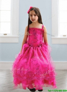 Popular Spaghetti Straps Lace and Ruffled Layers Girls Party Dress in Hot Pink