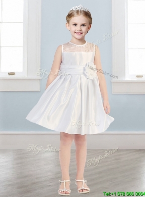 See Through Scoop Girls Party Dress with Hand Made Flowers