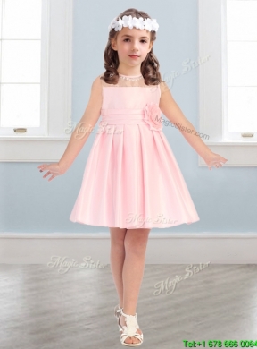 See Through Scoop Girls Party Dress with Hand Made Flowers