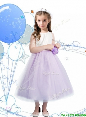 Wonderful Scoop Little Girl Pageant Dress with Hand Made Flowers and Bowknot