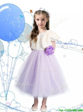 Wonderful Scoop Little Girl Pageant Dress with Hand Made Flowers and Bowknot