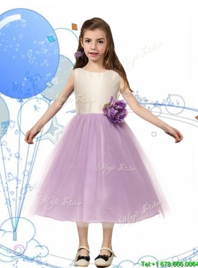 Wonderful Scoop Little Girl Pageant Dress with Hand Made Flowers and Bowknot