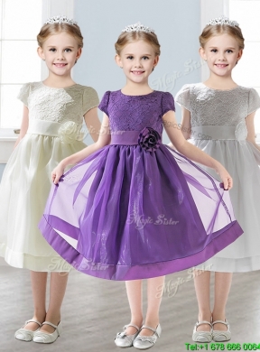 Wonderful Scoop Short Sleeves Girls Party Dress with Appliques and  Lace