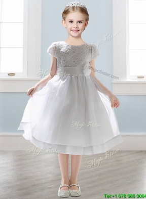 Wonderful Scoop Short Sleeves Girls Party Dress with Appliques and  Lace